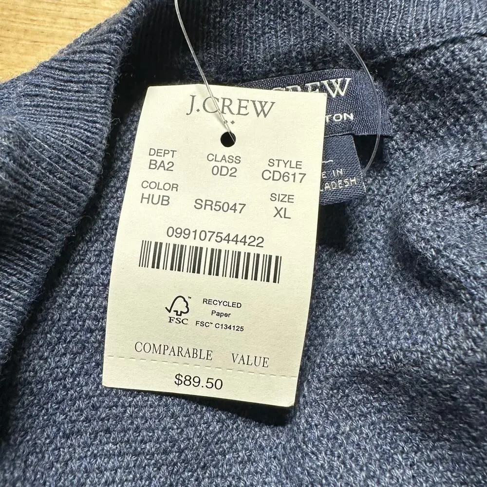 J. Crew Men's Crewneck Sweater Navy Blue Men's Size XL New With Tags
